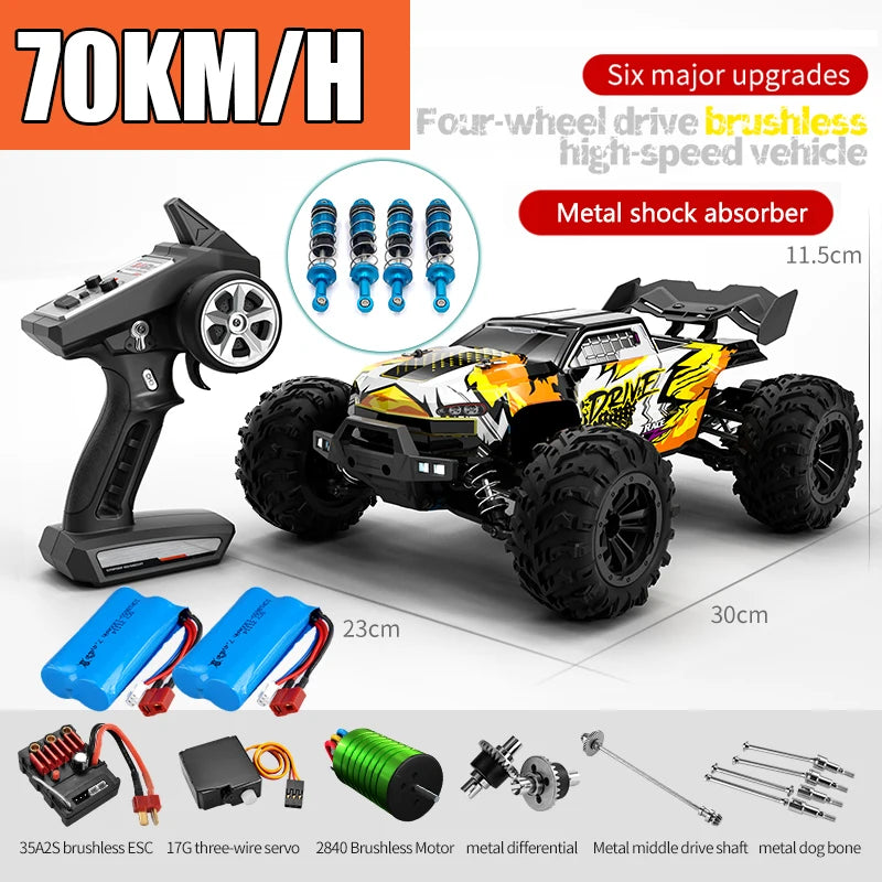 Rc Car Off Road 4x4 High Speed 70KM/H Remote Control Car with LED Headlight Brushless 4WD 1/16 Monster Truck Toys for Boys Gift