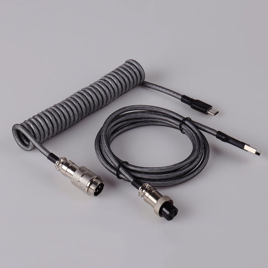 LANO Spiral Usb Keyboard Cable Black Coiled Keyboard Usb Type C Cable Metal Aviator Connector Gaming GX16 Usb Keyboard Cable