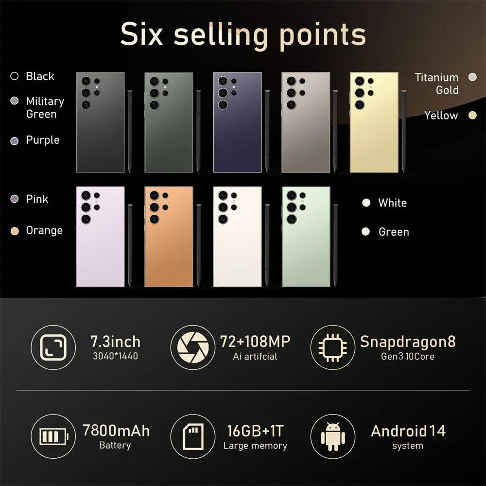 Global Version S24 Ultra 5G Original Smartphone 7.3 Inch HD Screen Snapdragon 8th Gen Android 14 8000mAh Face Unlock Phone