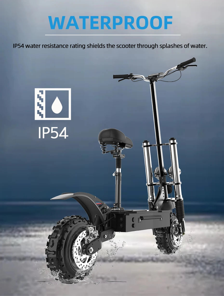 $1269/pc, 6000W Dual Motors Electric Scooter Adults up to 85 km/h 11" Off Road Tire with Seat Oil Hydraulic Suspension tax free