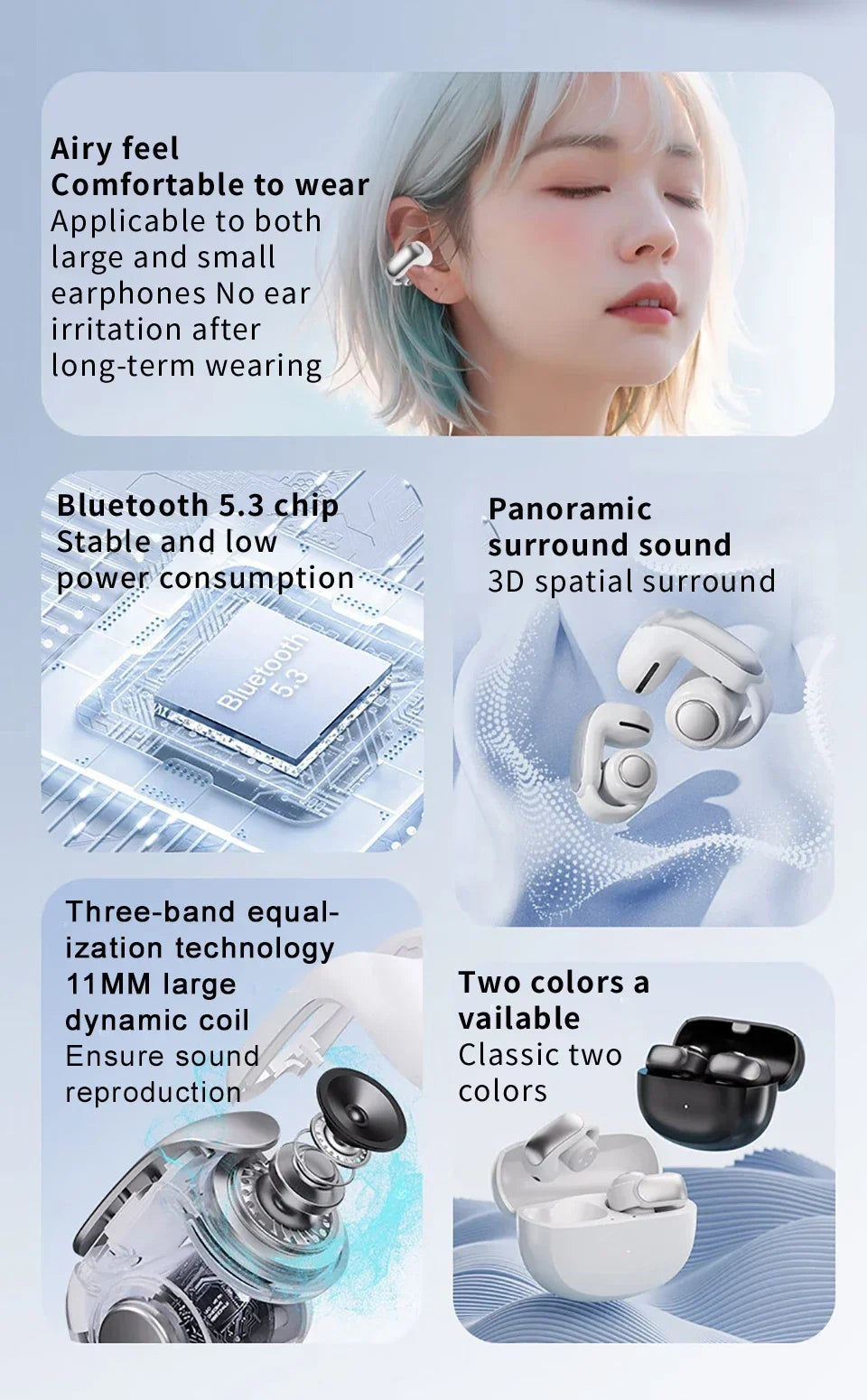 B0SE Ultra Open Ear Clip Headphones True Wireless Earbuds Bluetooth 5.4 Sports Earphones Waterproof TWS Gaming Headest With Mic