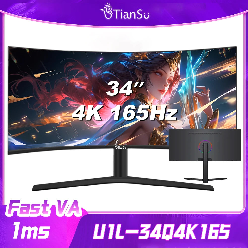 Tiansu Monitor Gaming 144Hz 4k 32 inch Monitores para PC Gamer 144 Hz 4 k 28 34 inches Curved Wide UHD 165Hz Display Screen for PC HDMI2.1 Compatible PS5/Xbox Series S 1ms