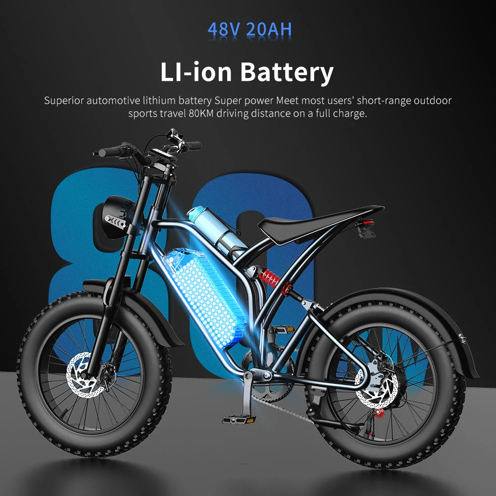 EKX T1 Electric Bike 20‘’*4.0 Fat Tires 1000W Motor 48V20AH Lithium Battery Road Electric Bicycle For Adults Mountain E-Bike MTB