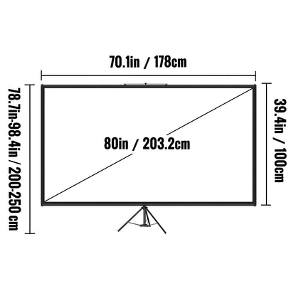 VEVOR 60 70 80 90 100 110 Inch Tripod Projector Screen W/ Stand 16:9 4K HD Portable Home Cinema for Indoor & Outdoor Projection