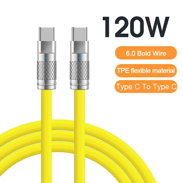 120W 6A Super Fast Charge USB C Liquid Silicone Cable For iPhone 14 15 Huawei Samsung Xiaomi Quick Charger Type-C Data Wire