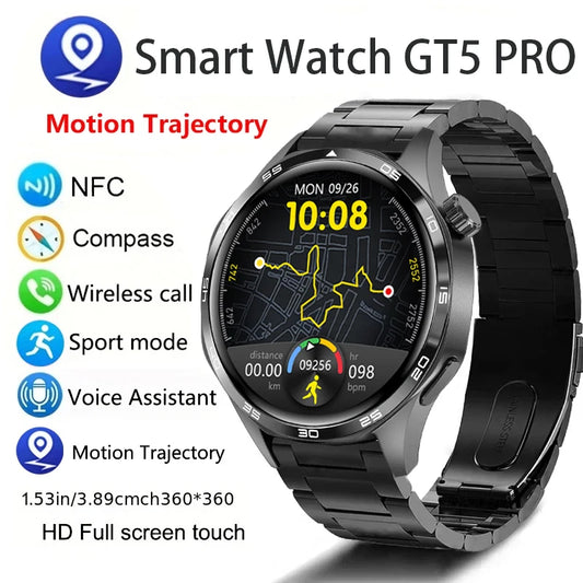 GT5 PRO Smart Watch Men Watch 5 Pro AMOLED HD Screen Bluetooth Call GPS Trajectory NFC Heart Rate Compass SmartWatches 2024 New