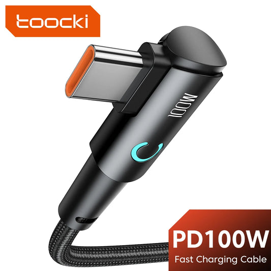 Toocki 90 Degree Elbow USB Type C Cable 100W 5A Fast Charging Data Cord For Huawei Xiaomi Samsung USB C To Type C Cable Gaming