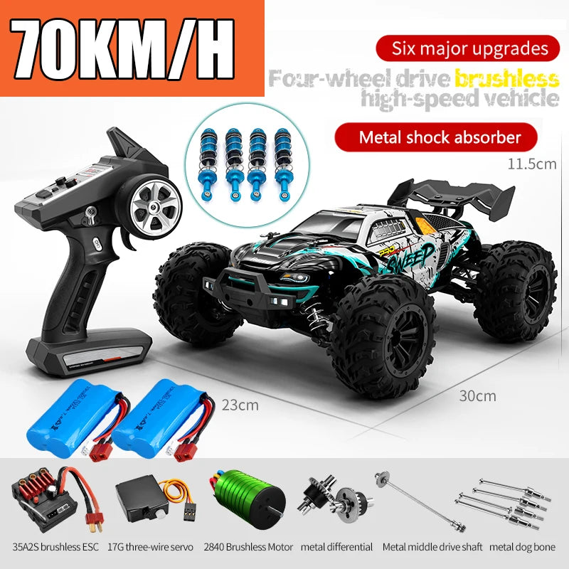 Rc Car Off Road 4x4 High Speed 70KM/H Remote Control Car with LED Headlight Brushless 4WD 1/16 Monster Truck Toys for Boys Gift