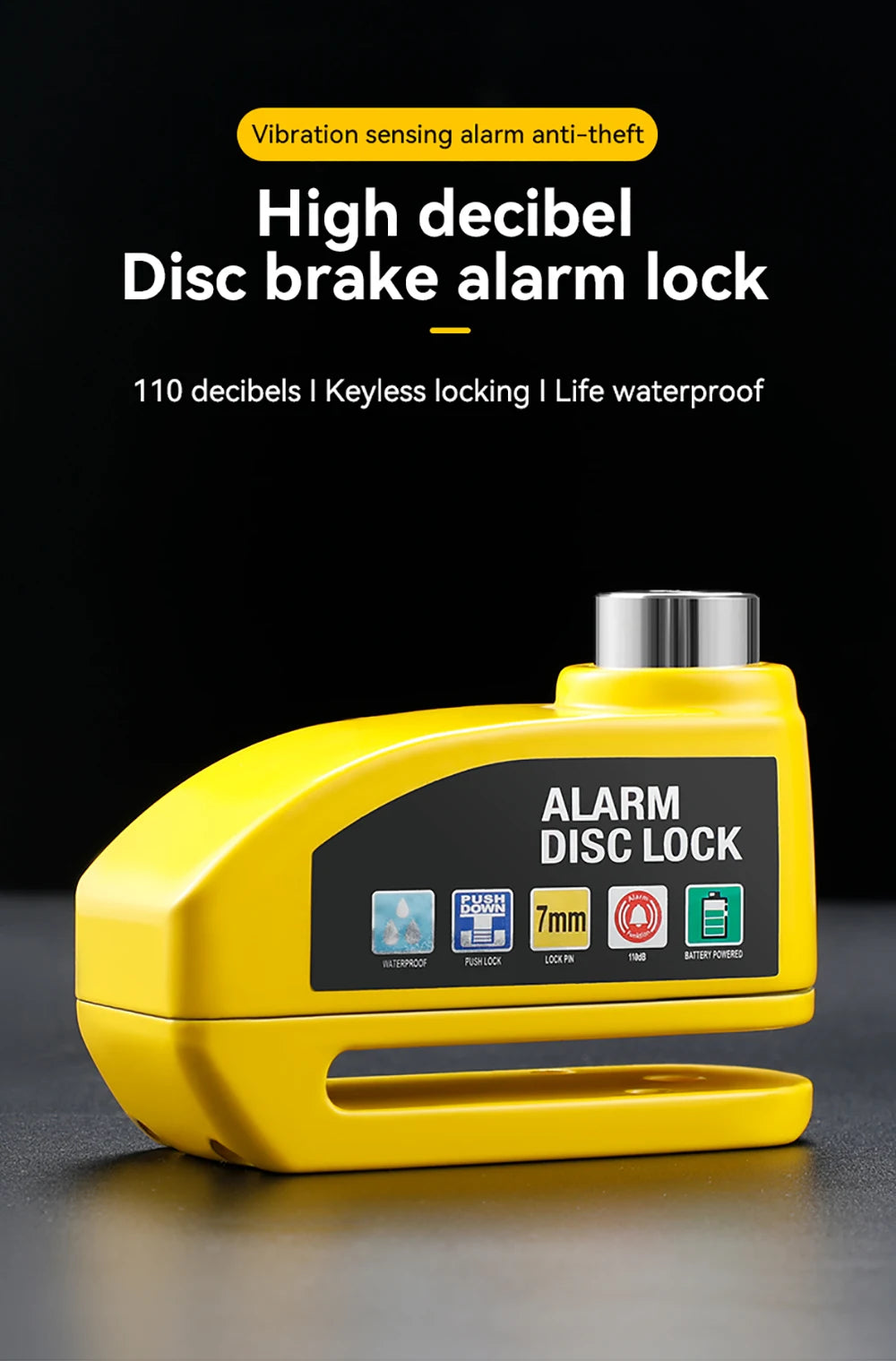 Motorcycle Alarm Disc Brake Lock Security Moto Wheel Disk Padlock Waterproof 120dB Loud Anti Theft Alarma Motorcycle Disc Lock