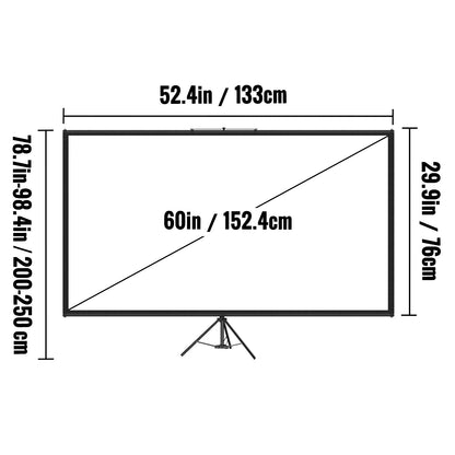 VEVOR 60 70 80 90 100 110 Inch Tripod Projector Screen W/ Stand 16:9 4K HD Portable Home Cinema for Indoor & Outdoor Projection