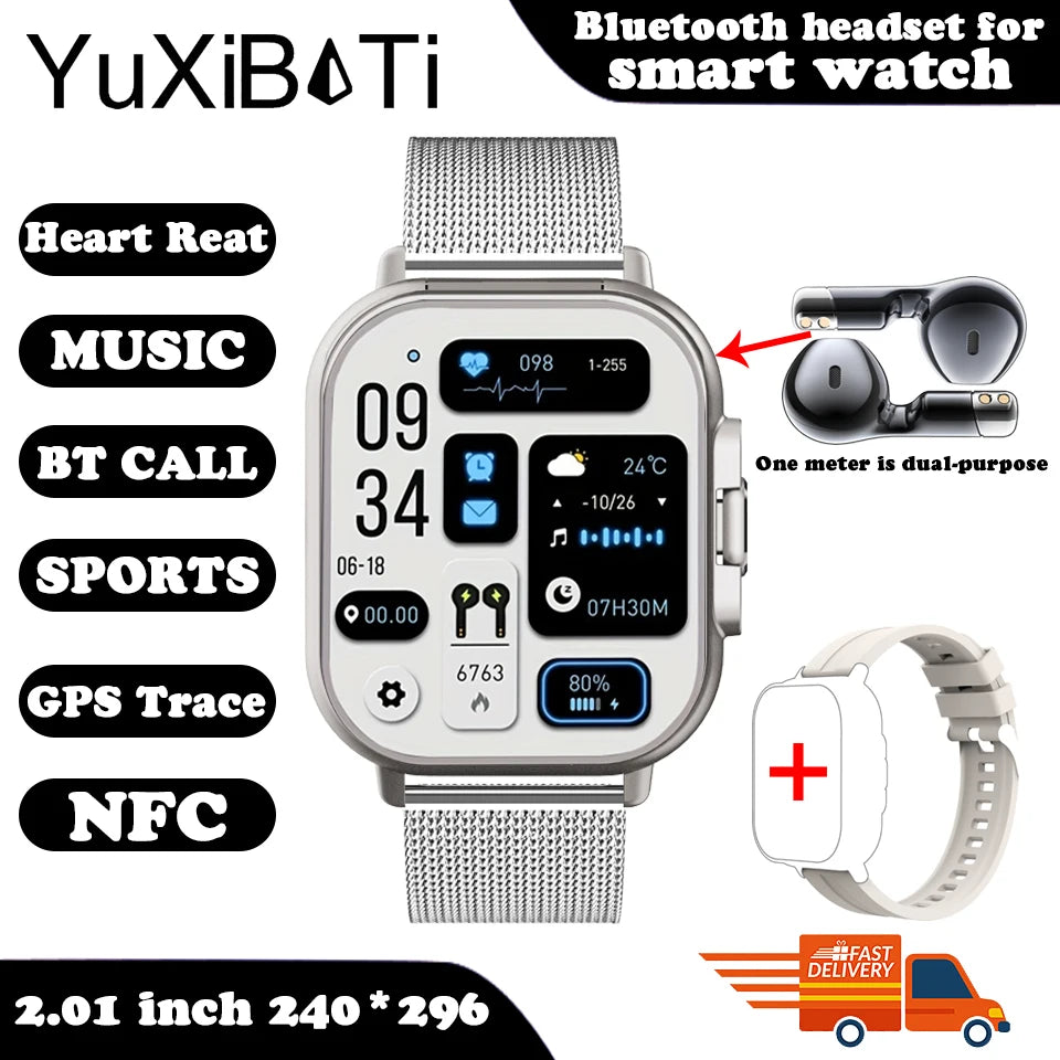 2024 Smart Watch 2 in 1 With Earphone Smartwatch Bluetooth Call Men Watch GPS Track Heart Rate Monitor Play Music SmartWatch