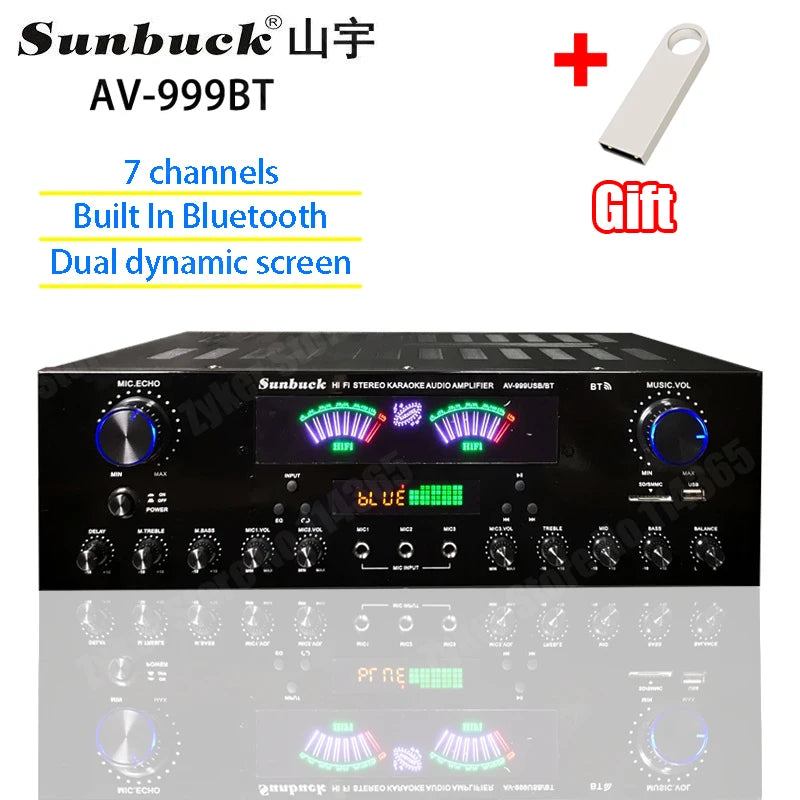 HiFi Digital Bluetooth Amplifiers Dynamic Screen Stereo Sound AMP For Home Car Meeting Karaoke Cinema 608 628 999 BT Max 4000W
