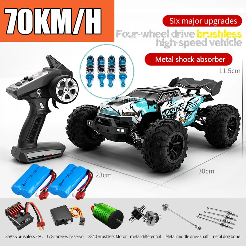 Rc Car Off Road 4x4 High Speed 70KM/H Remote Control Car with LED Headlight Brushless 4WD 1/16 Monster Truck Toys for Boys Gift