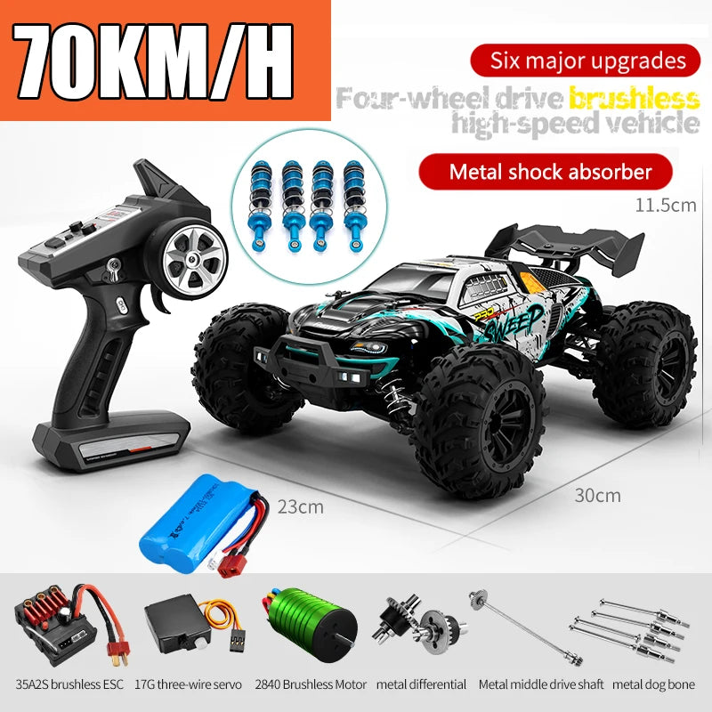 Rc Car Off Road 4x4 High Speed 70KM/H Remote Control Car with LED Headlight Brushless 4WD 1/16 Monster Truck Toys for Boys Gift