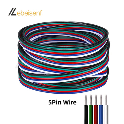 5/10Meter 22 AWG 2Pin 3Pin 4Pin 5Pin 6Pin Electronic Cable Extension Wire Color Line for 5050 3528 RGBW RGB CCT LED Strip Lights