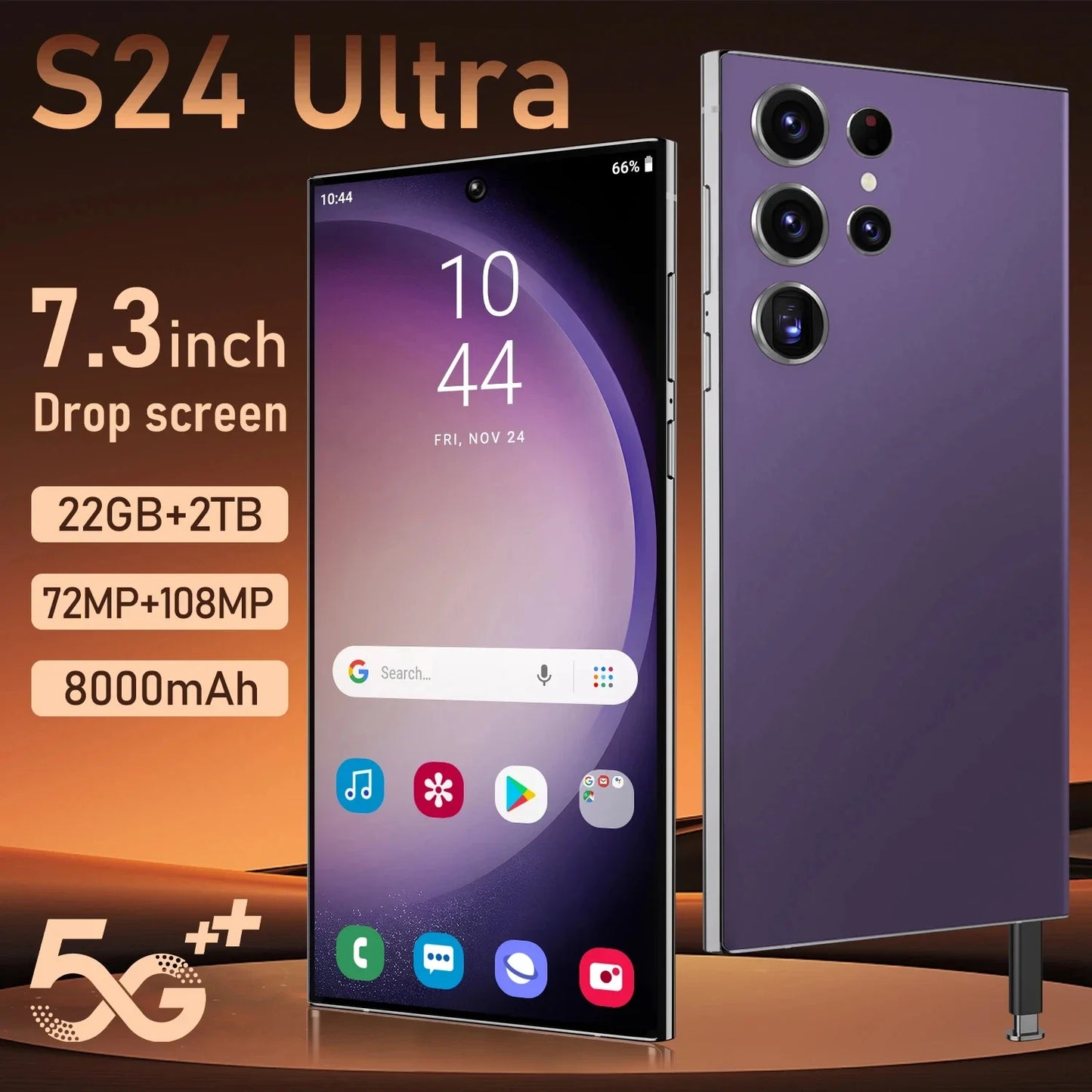 Global Version S24 Ultra 5G Original Smartphone 7.3 Inch HD Screen Snapdragon 8th Gen Android 14 8000mAh Face Unlock Phone