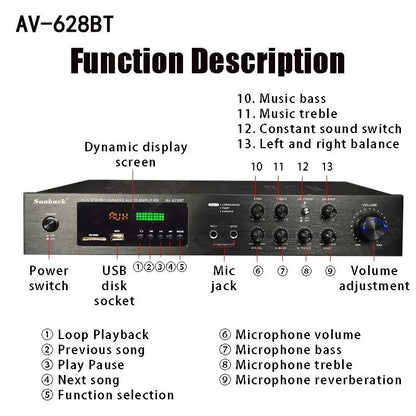 HiFi Digital Bluetooth Amplifiers Dynamic Screen Stereo Sound AMP For Home Car Meeting Karaoke Cinema 608 628 999 BT Max 4000W