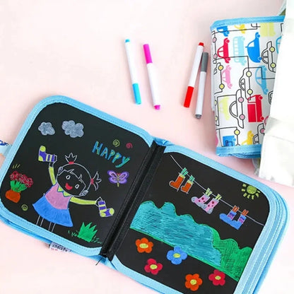 Children Magic Blackboard Educational Child Games Coloring Books Kids Toys to Draw 6 Sided Erase Boards with Water 3 Chalk Pens