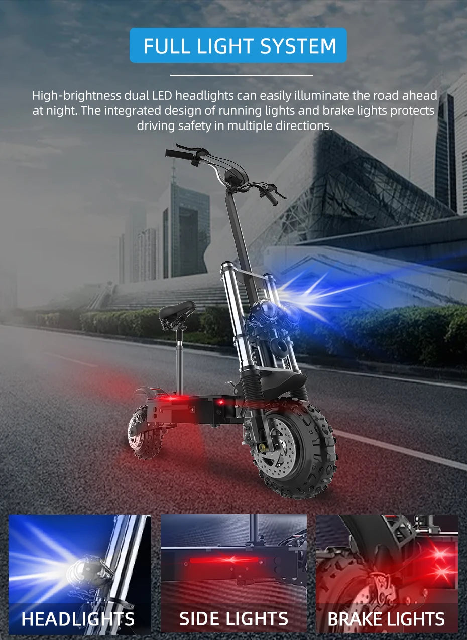 $1269/pc, 6000W Dual Motors Electric Scooter Adults up to 85 km/h 11" Off Road Tire with Seat Oil Hydraulic Suspension tax free