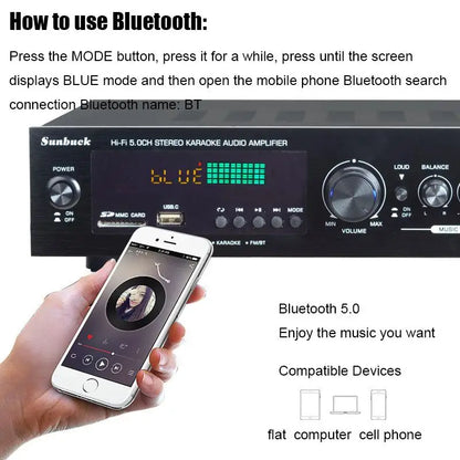 HiFi Digital Bluetooth Amplifiers Dynamic Screen Stereo Sound AMP For Home Car Meeting Karaoke Cinema 608 628 999 BT Max 4000W