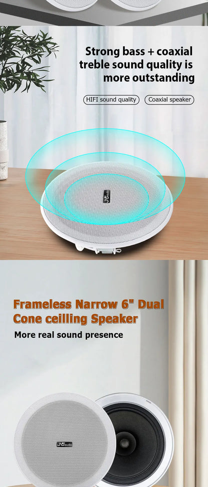 Smart Audio System Home Theater Sound Amplifier Wall Android WiFi Bluetooth Amp with 6 inch Stereo Ceiling Speaker Diy Kit Hotel