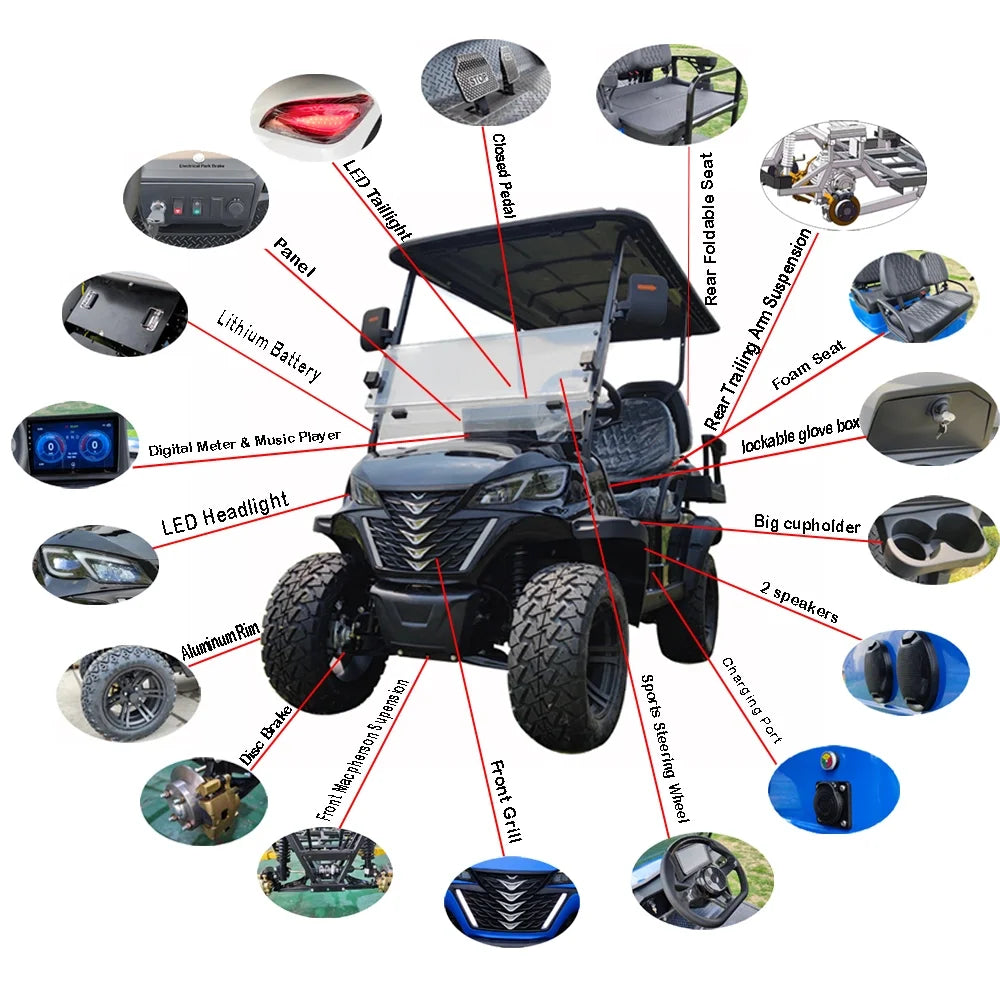 Wholesale Brand New Utility Vehicle 4 Wheel 4 Seater Golf Cart 48V Lithium Battery Club Car off Road Golf Cart Electric Price