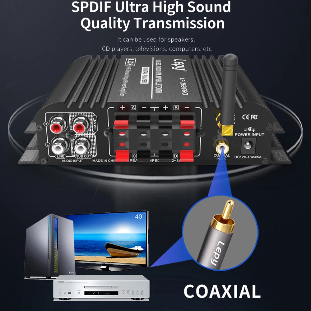 LEPY LP-269PRO 4.1 Channel Amplifier Bluetooth 5.0 Coaxial In USB SD FM Function Subwoofer Output Home Theater Sound System