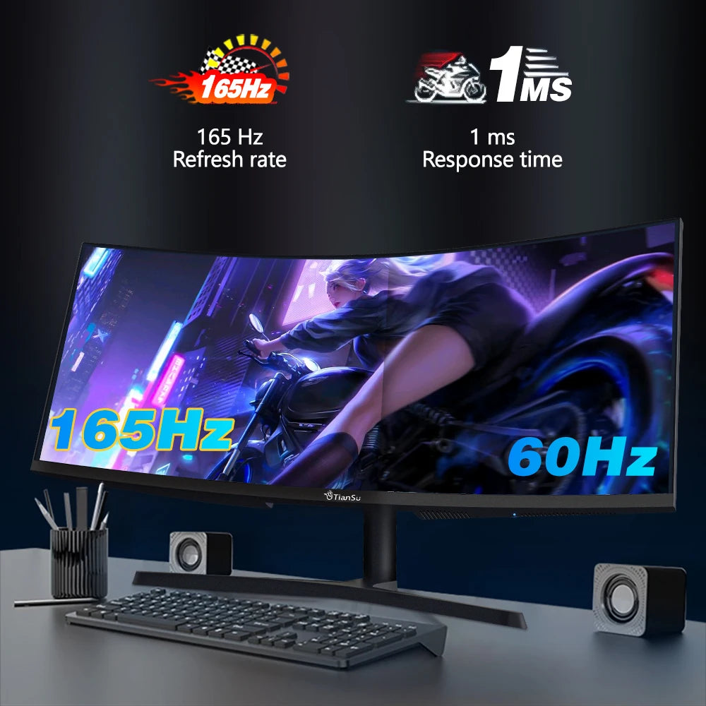 Tiansu Monitor Gaming 144Hz 4k 32 inch Monitores para PC Gamer 144 Hz 4 k 28 34 inches Curved Wide UHD 165Hz Display Screen for PC HDMI2.1 Compatible PS5/Xbox Series S 1ms