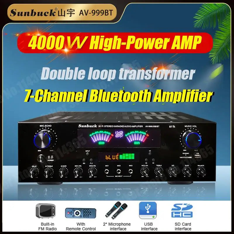 HiFi Digital Bluetooth Amplifiers Dynamic Screen Stereo Sound AMP For Home Car Meeting Karaoke Cinema 608 628 999 BT Max 4000W