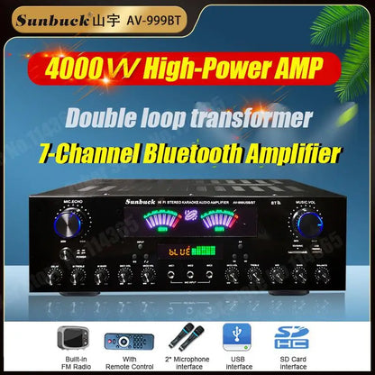 HiFi Digital Bluetooth Amplifiers Dynamic Screen Stereo Sound AMP For Home Car Meeting Karaoke Cinema 608 628 999 BT Max 4000W