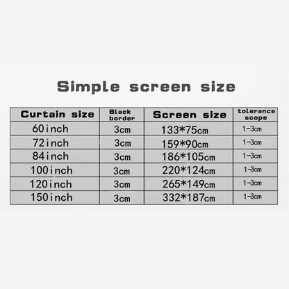 16:9 Simple Projector Curtain 60/72/84/100/120/150 inch Portable HD Display Screen Home Cinema Theater Movie Home Outdoor Office