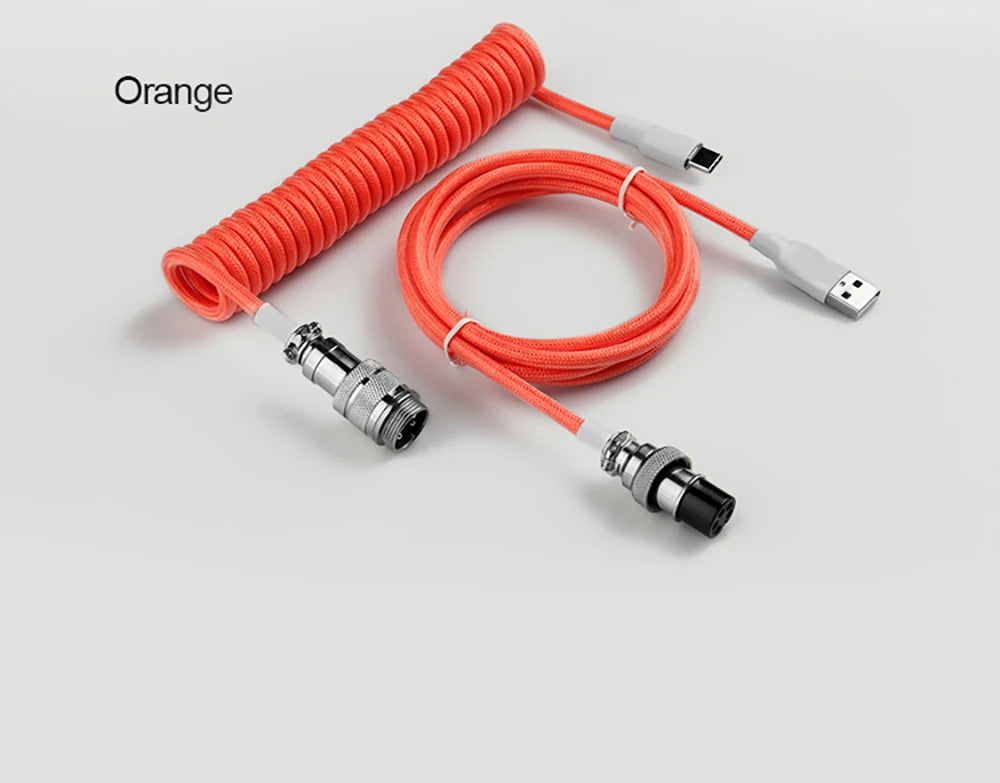 LANO Spiral Usb Keyboard Cable Black Coiled Keyboard Usb Type C Cable Metal Aviator Connector Gaming GX16 Usb Keyboard Cable