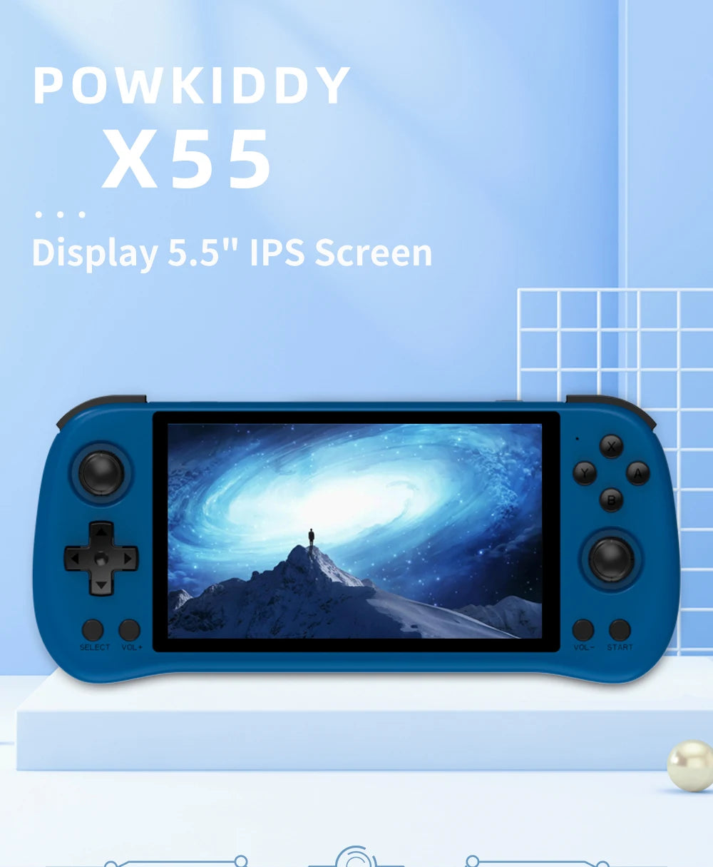 POWKIDDY X55 5.5 INCH 1280*720 IPS Screen RK3566 Handheld Game Console Open-Source Retro Console Children's gifts