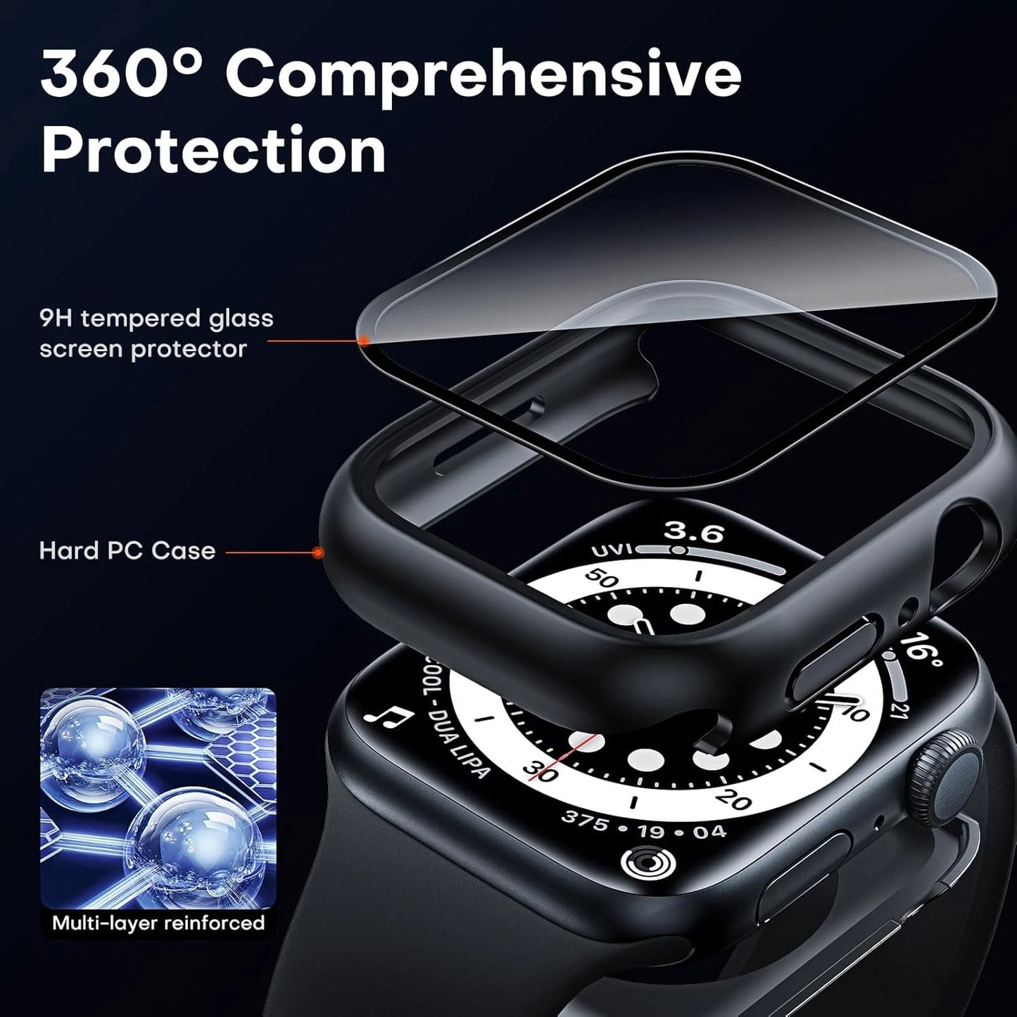 Tempered glass+Case for Apple Watch 46mm 44mm 45mm 41mm 40mm 42mm Screen Protector for iwatch series 10 9 8 7 6 SE 5 Accessories