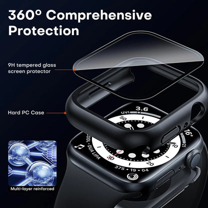 Tempered glass+Case for Apple Watch 46mm 44mm 45mm 41mm 40mm 42mm Screen Protector for iwatch series 10 9 8 7 6 SE 5 Accessories