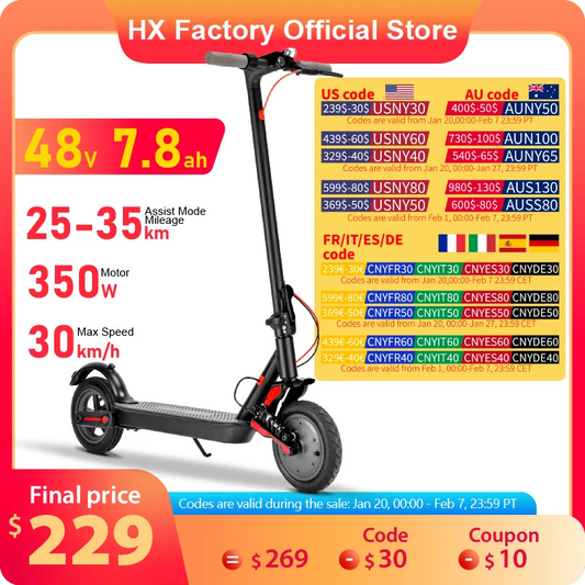 HX Adult Electric Scooter 350W 15AH 36V Electric Kick E Scooters Foldable 8.5 inch Smart APP Escooter Dual shock absorbers