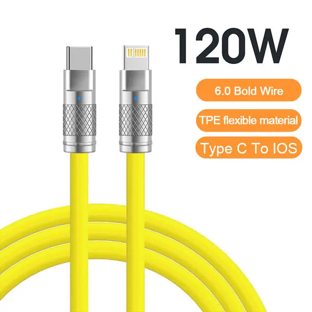 120W 6A Super Fast Charge USB C Liquid Silicone Cable For iPhone 14 15 Huawei Samsung Xiaomi Quick Charger Type-C Data Wire