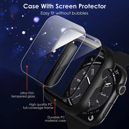 Tempered glass+Case for Apple Watch 46mm 44mm 45mm 41mm 40mm 42mm Screen Protector for iwatch series 10 9 8 7 6 SE 5 Accessories