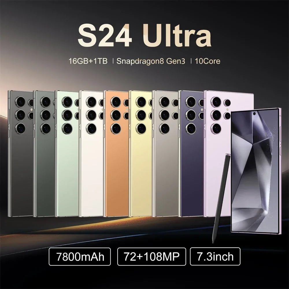 Global Version S24 Ultra 5G Original Smartphone 7.3 Inch HD Screen Snapdragon 8th Gen Android 14 8000mAh Face Unlock Phone