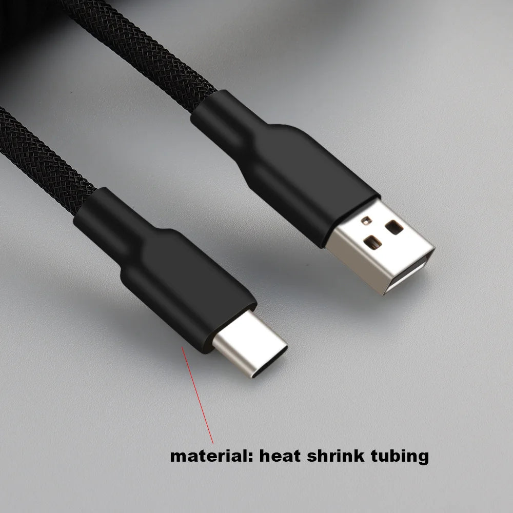 LANO Spiral Usb Keyboard Cable Black Coiled Keyboard Usb Type C Cable Metal Aviator Connector Gaming GX16 Usb Keyboard Cable