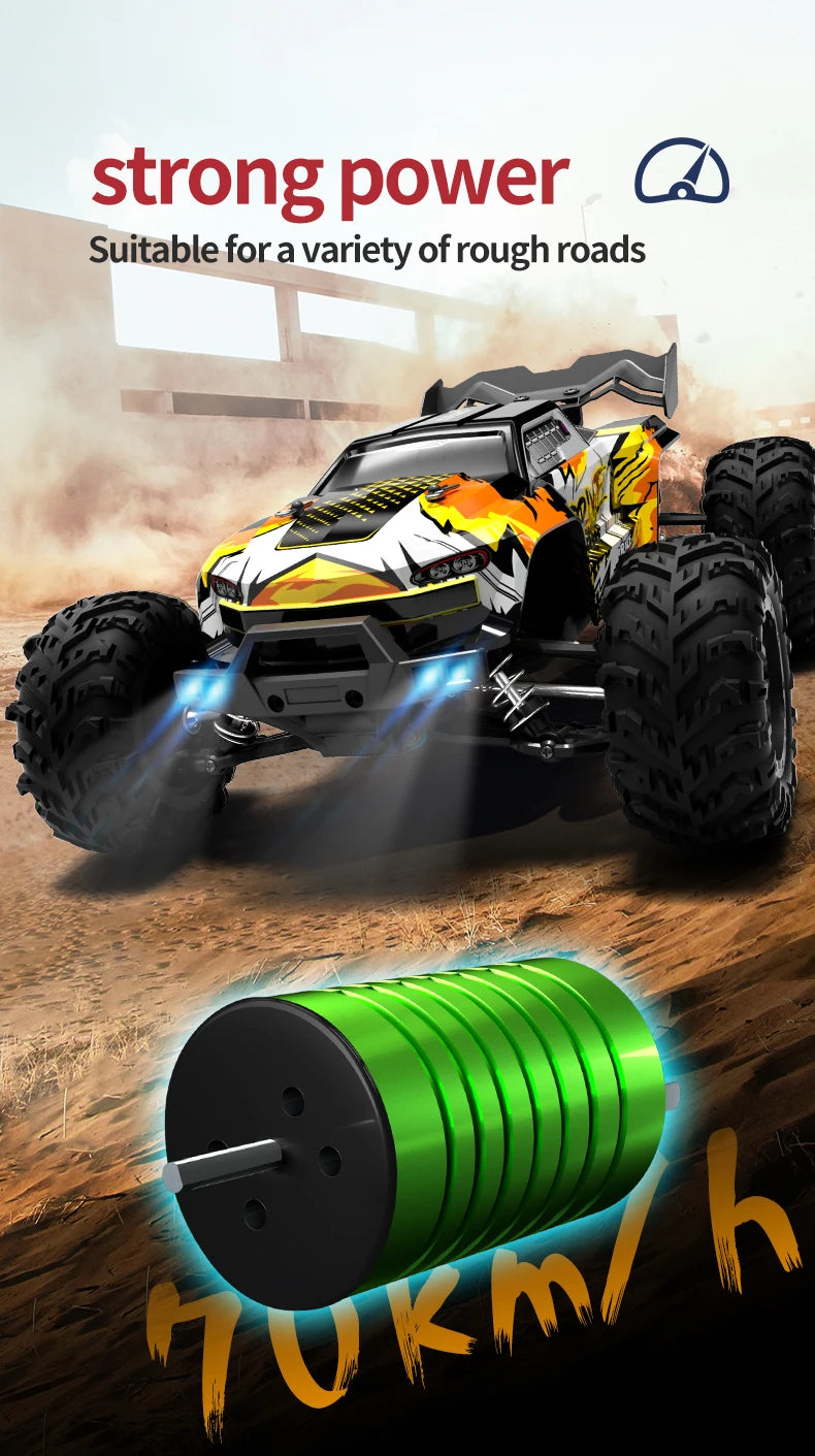 Rc Car Off Road 4x4 High Speed 70KM/H Remote Control Car with LED Headlight Brushless 4WD 1/16 Monster Truck Toys for Boys Gift