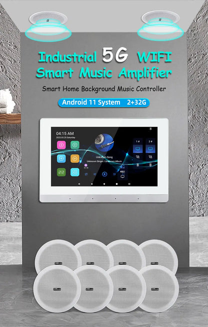 Smart Audio System Home Theater Sound Amplifier Wall Android WiFi Bluetooth Amp with 6 inch Stereo Ceiling Speaker Diy Kit Hotel