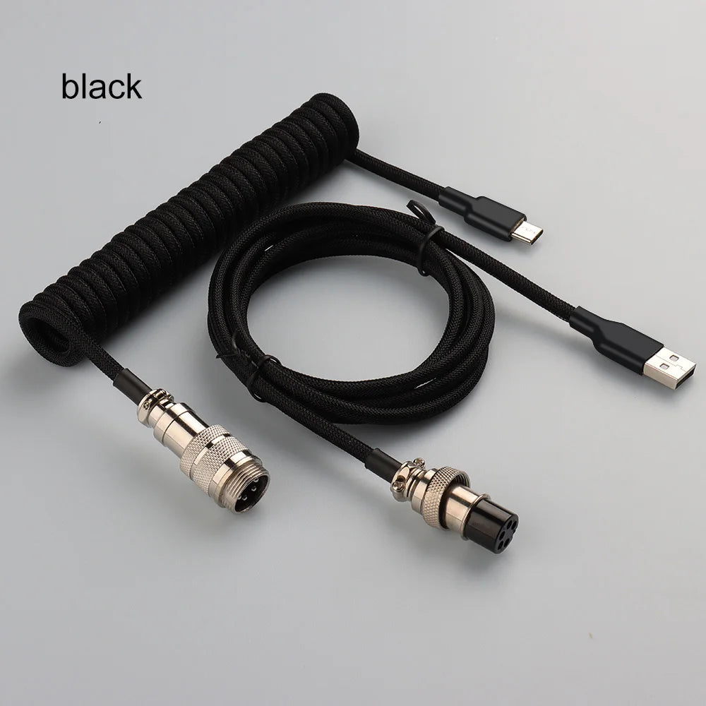 LANO Spiral Usb Keyboard Cable Black Coiled Keyboard Usb Type C Cable Metal Aviator Connector Gaming GX16 Usb Keyboard Cable