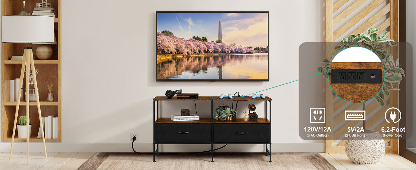 Entertainment Center with Storage Drawers,Rustic Brown TV Stand for 40 Inches TV, Farmhouse TV Stand Dresser with Outletsw