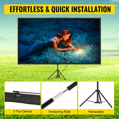 VEVOR 60 70 80 90 100 110 Inch Tripod Projector Screen W/ Stand 16:9 4K HD Portable Home Cinema for Indoor & Outdoor Projection